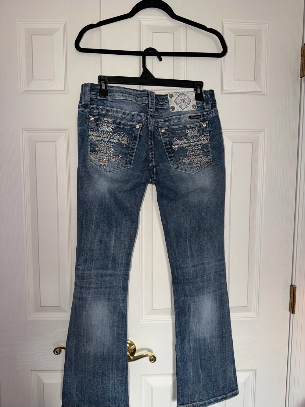 Miss Me Dark Blue Boot Cut Jeans with Embellished Pockets